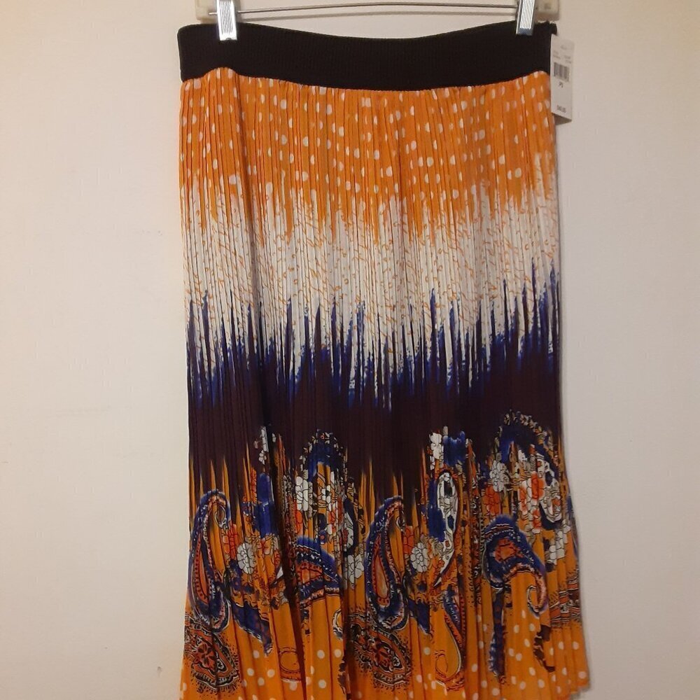 Studio West (PS) Fall Colored Pleated Skirt Elastic Waist Fully Lined